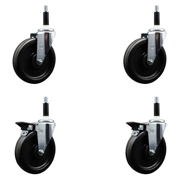 6'' Phenolic Wheel Swivel 7/8'' Expand Stem Caster Set 2 Brakes, 4PK